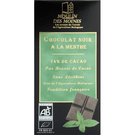 Chocolat noir a la menthe 74% de cacao